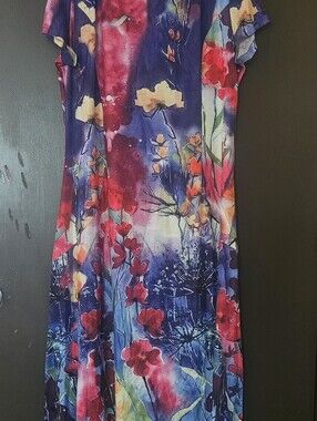 MISSLOOK Purple Floral Midi Dress with Red and Yellow Accents